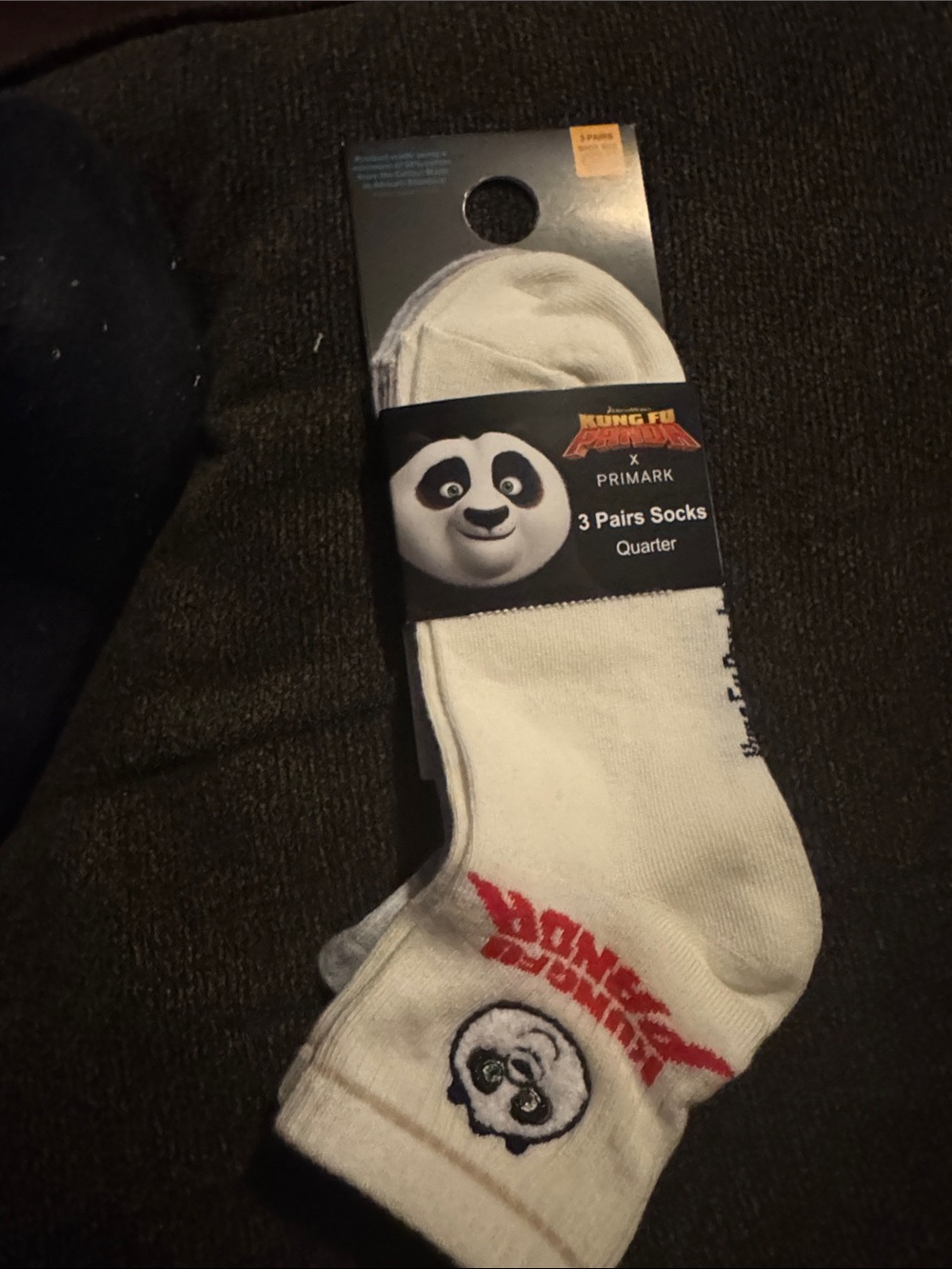 Primark White Kung Fu Panda Quarter Socks with Red Logo - 3 Pack (Size 6-8) - Picture 1 of 4